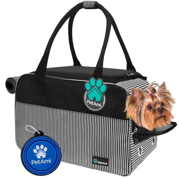 Petami Dog Travel Bag | Airline Approved Tote Organizer with Multi-function Pockets, Food Container Bag and Collapsible Bowl | Perfect Weekend Pet