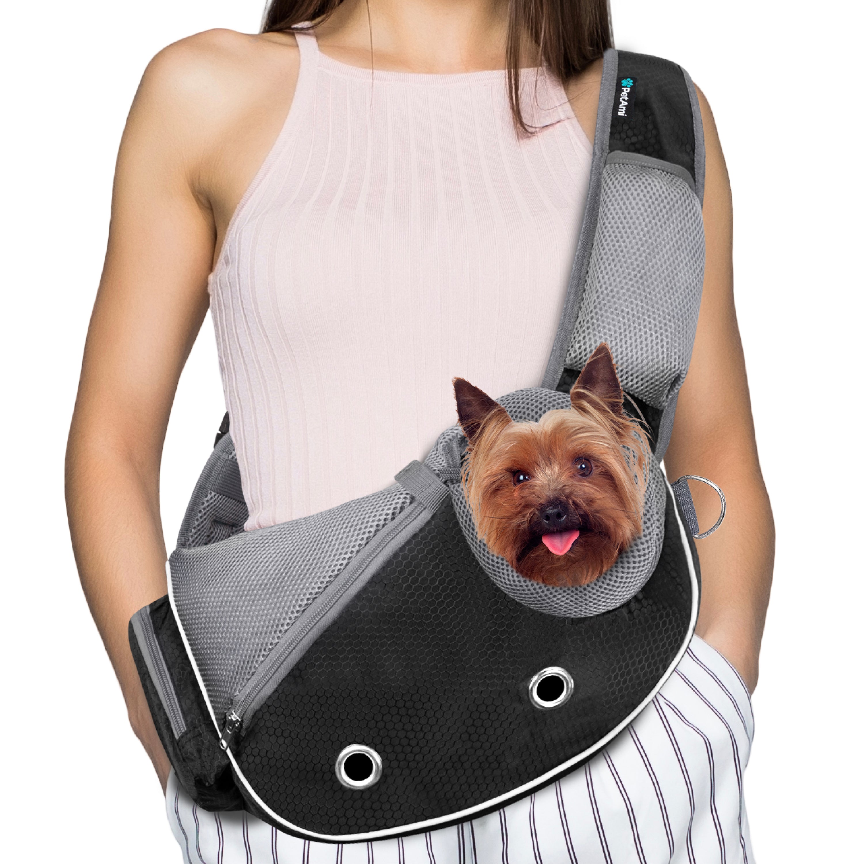 Cuby Dog and Cat Sling Carrier – Hands Free Reversible Pet Papoose Bag -  Soft Pouch and Tote Design – Adjustable – Suitable for Puppy, Small Dogs,  and Cats for Outdoor Travel (Noble Grey)